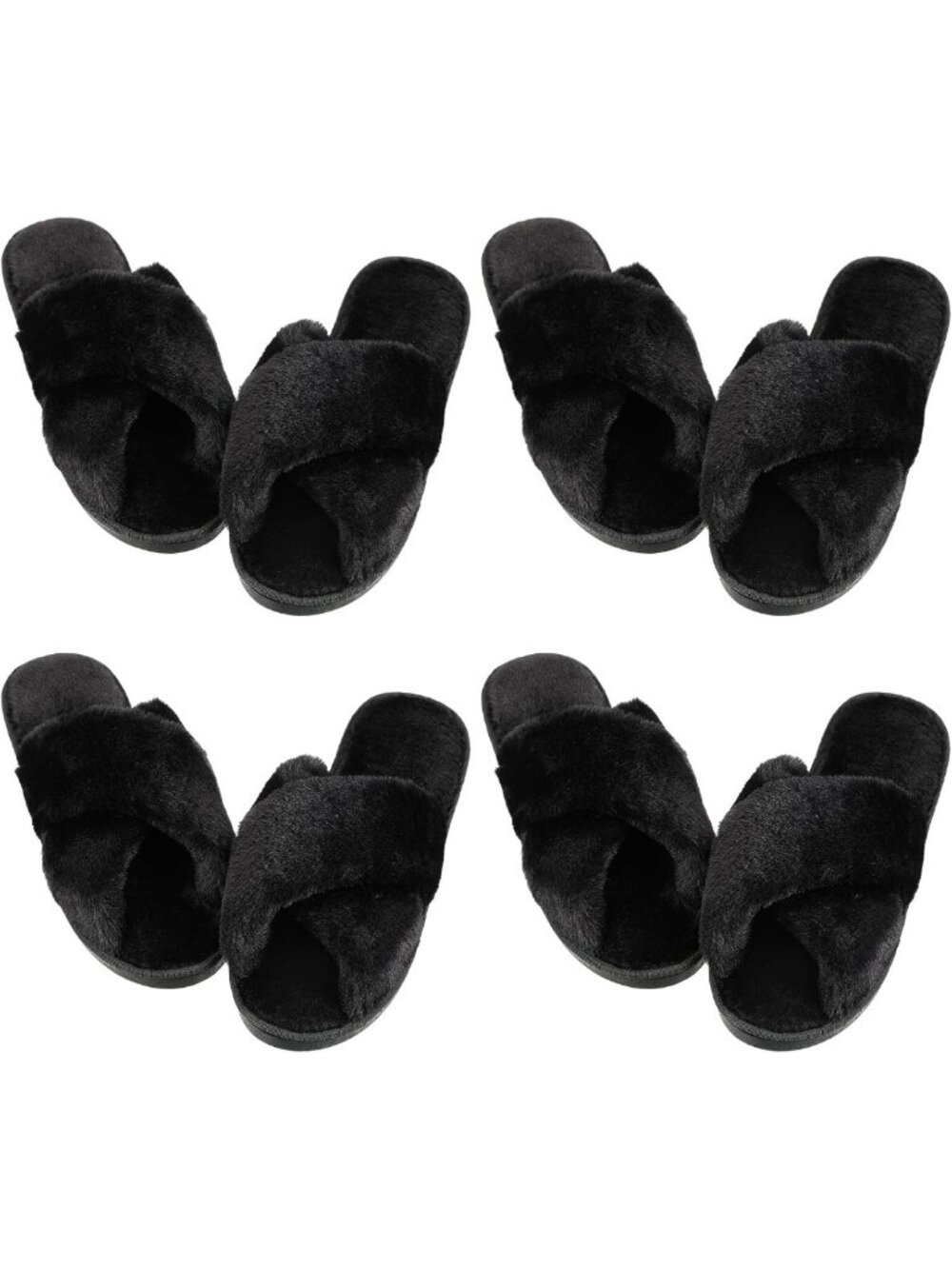 Cozy 4 Pair Fuzzy Open Toe Plush Bridesmaid Slippers - Perfect Gift for Weddings